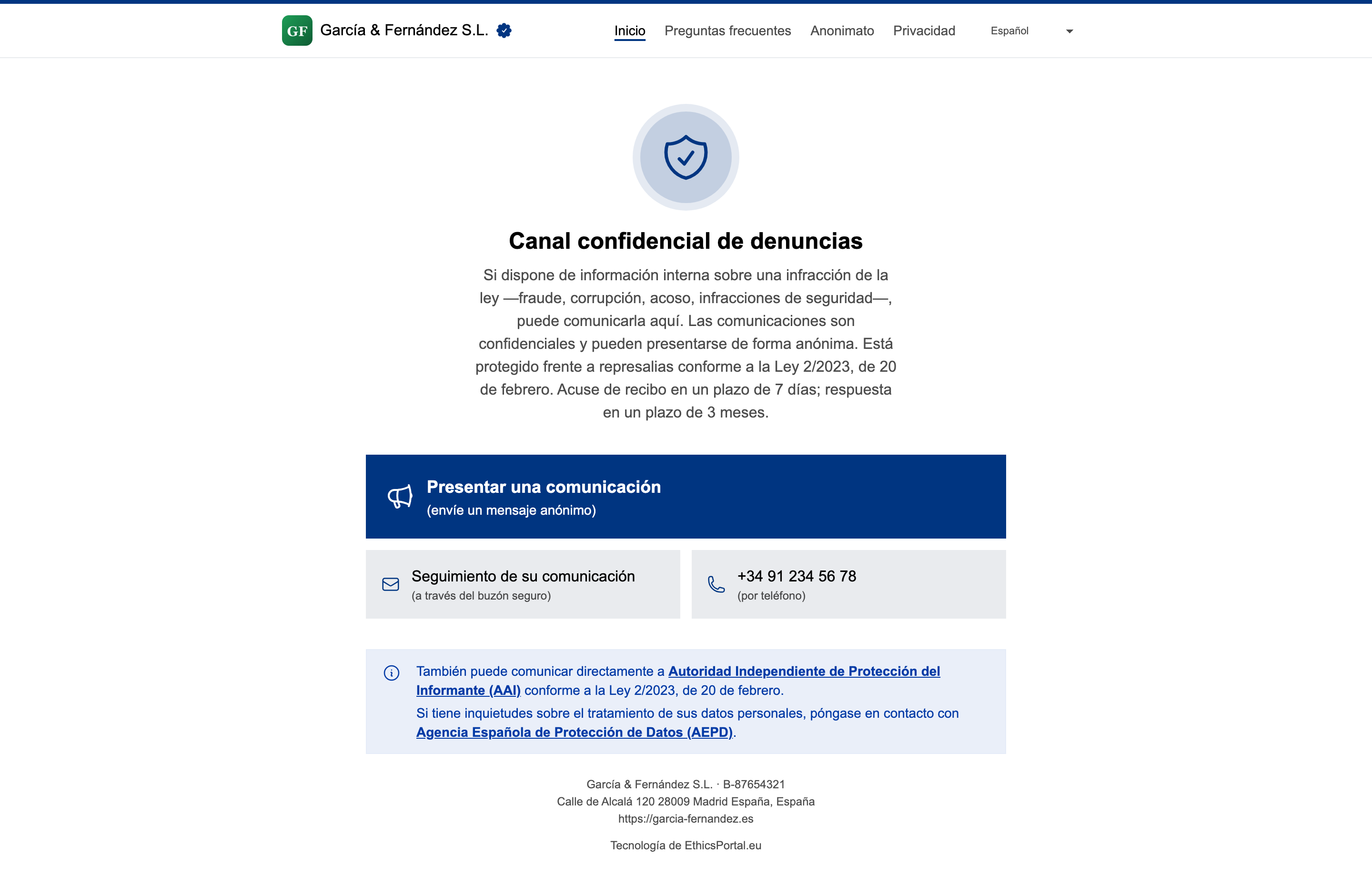 Compartir el enlace del canal de denuncias y el código QR