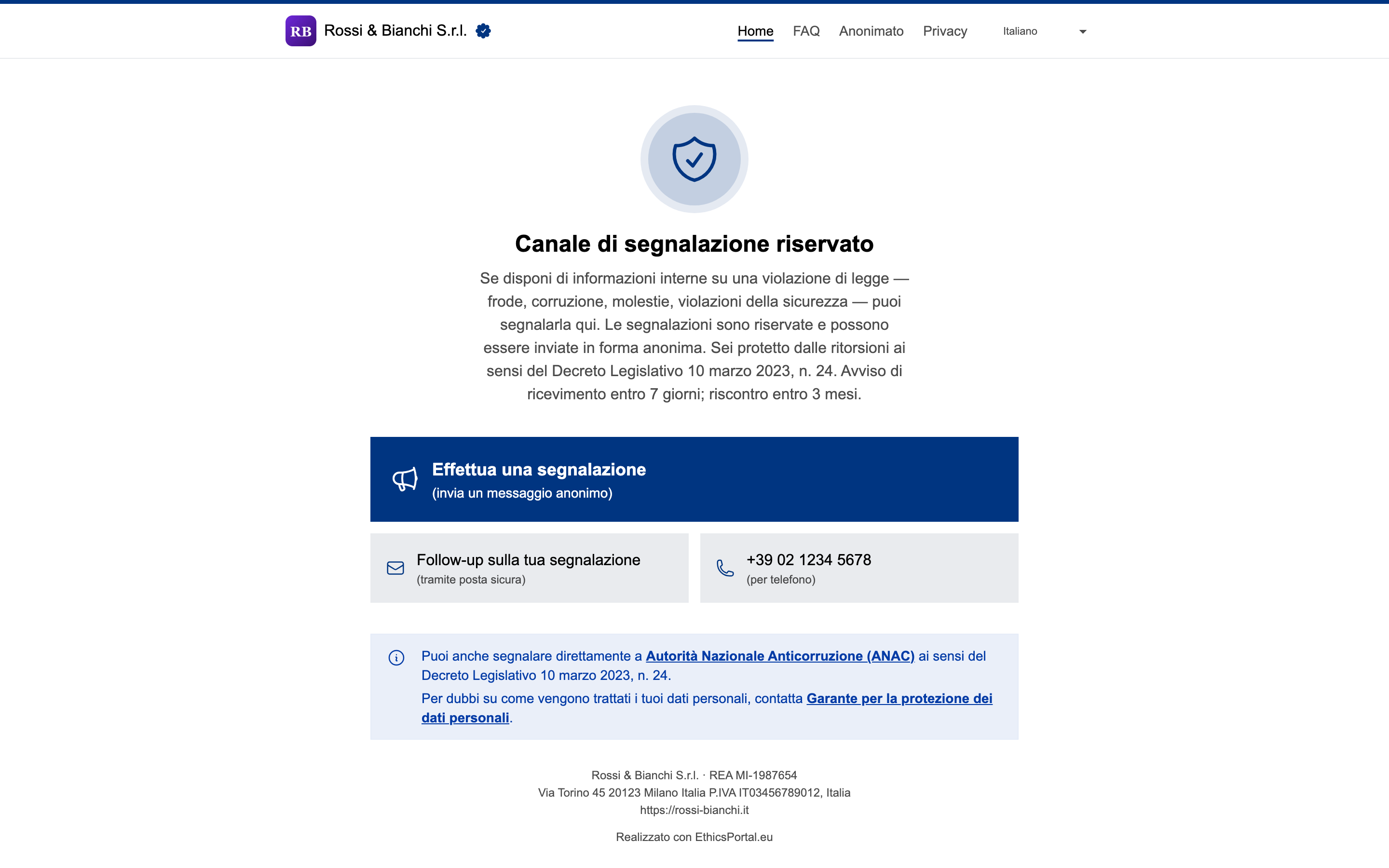 Condivisione del link del canale di segnalazione e codice QR