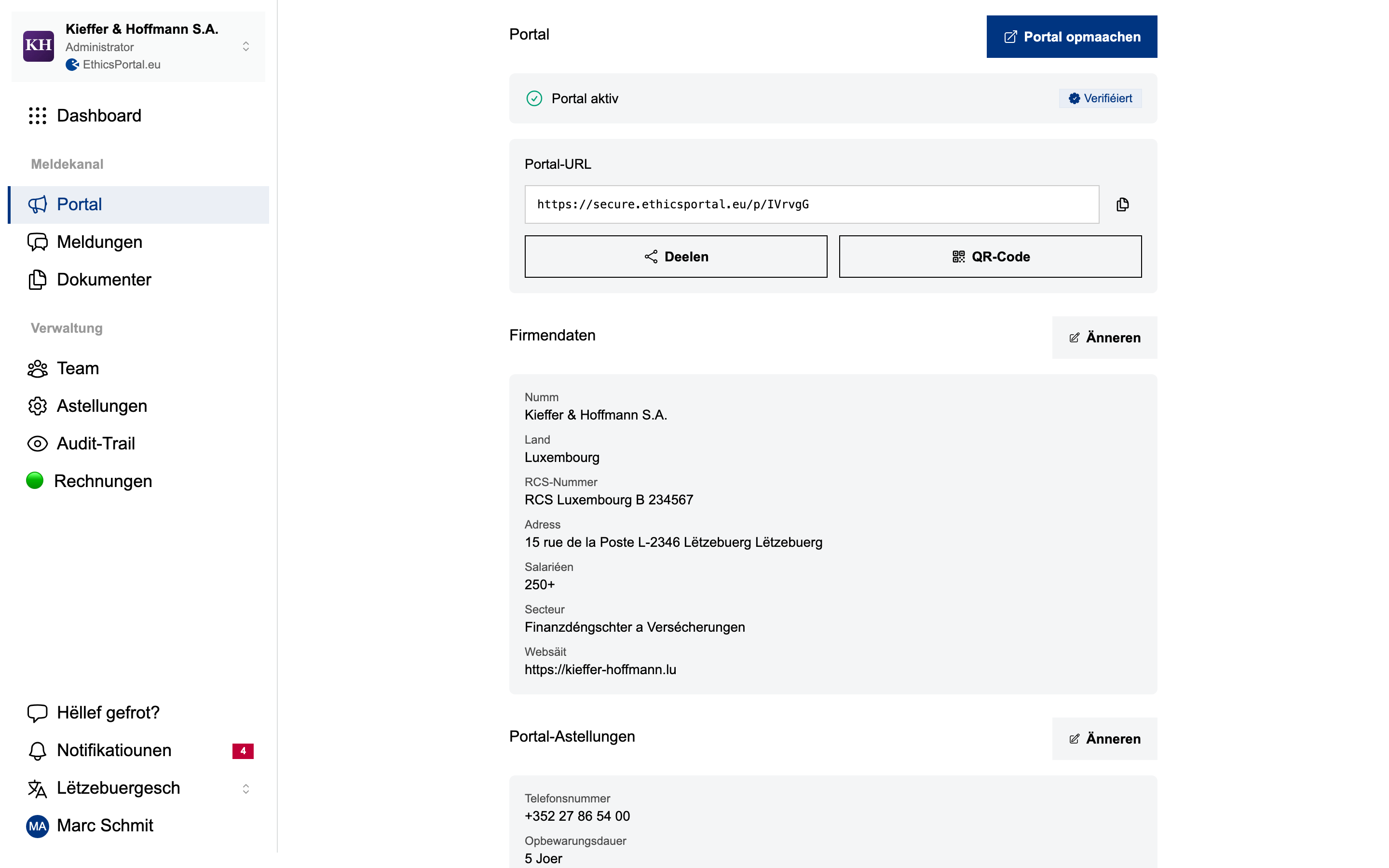 Konfiguratiounsoberfläch vum Portal