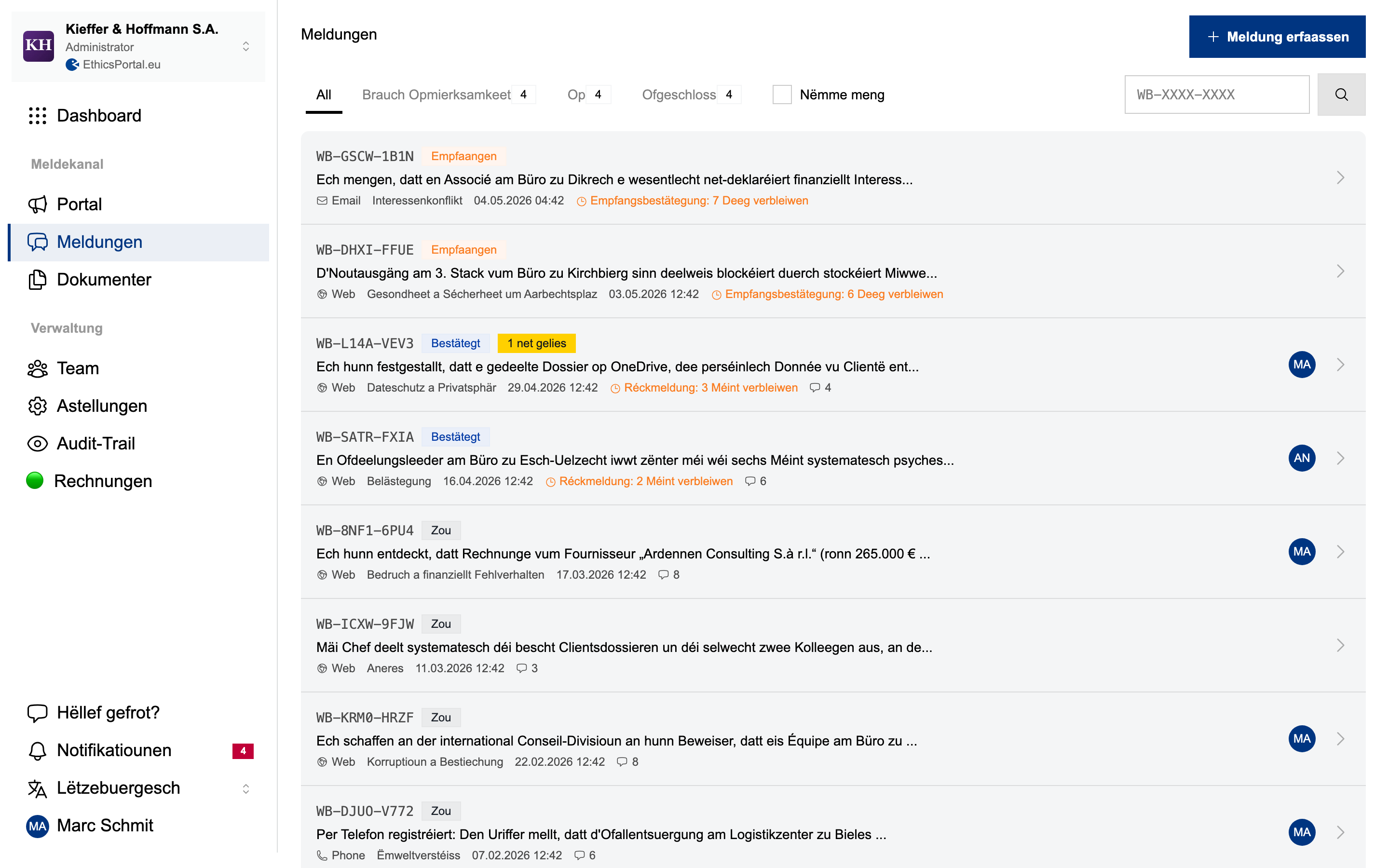 EthicsPortal-Fallëscht nieft dem mobille Meldeportal fir Mataarbechter